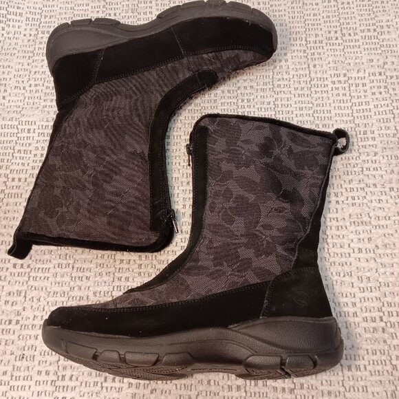 Lands' End women's suede & leaf print zip-up mid calf winter boots sz 8.5 B - Picture 5 of 12